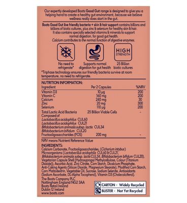Boots Good Gut Live Friendly Bacteria + Skin & Hair Support 30 Capsules