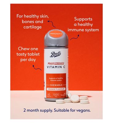 Boots Vitamin C 1000 mg 60 Orange Flavour Chewable Tablets