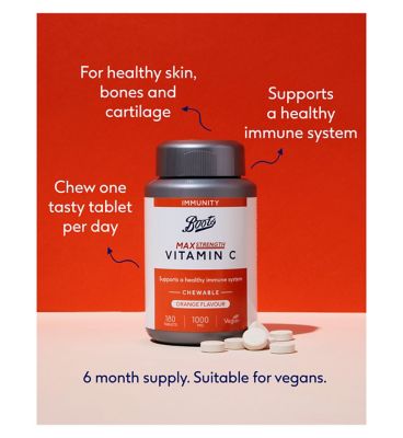 Boots Vitamin C 1000mg 180 Orange Flavour Chewable Tablets (6 month supply)