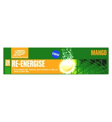 Boots Re-Energise Mango 20 Effervescent Tablets
