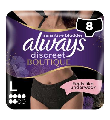 Always Discreet Boutique Underwear Incontinence Pants Plus Large Black x8