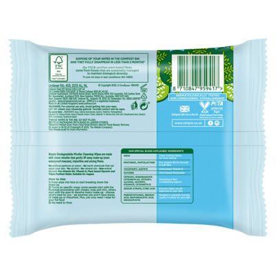 Simple Kind to Skin Micellar Biodegradable Cleansing Wipes 20 Wipes