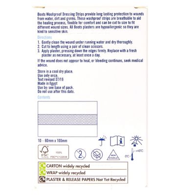 Boots Cut To Size Washproof Dressing Strips - 10 Pack