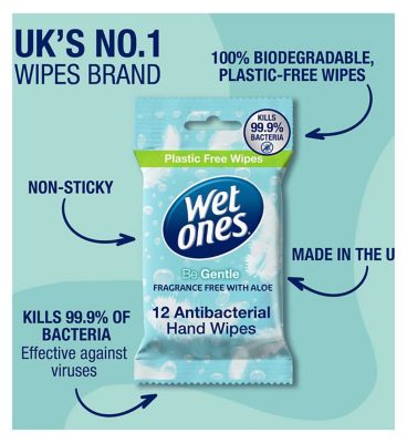 Wet Ones 'Be Gentle' Biodegradable Antibacterial Hand Wipes, 12 Pack