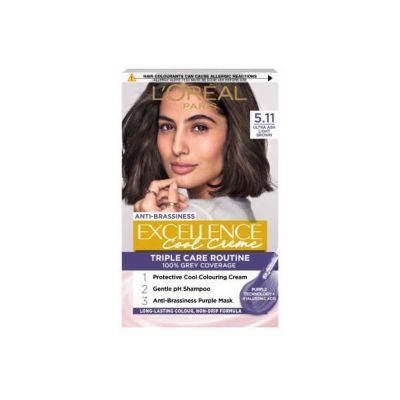 L’Oréal Paris Excellence Cool Crème Permanent Hair Dye, Long-lasting Anti-Brassiness Colour, 5.11 Ultra Ash Light Brown
