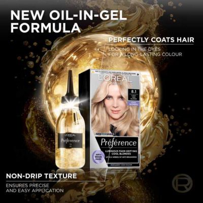 L’Oréal Paris Preference Permanent Hair Dye, Luminous Colour, Light Ash Blonde 8.1