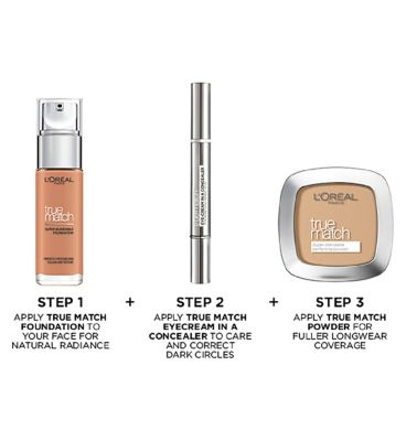 L'Oreal Paris True Match Eye Cream in a Concealer, Hyaluronic Acid, natural finish, buildable coverage