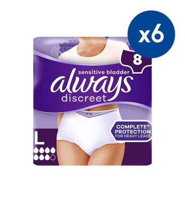 Always Discreet for Sensitive Bladder Pants Plus (6 Drop) Large - 48 Pants (6 pack bundle)