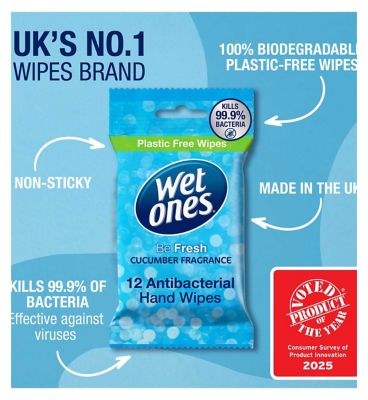 Wet Ones Be Fresh Biodegradable Antibacterial Hand Wipes, 12 Pack