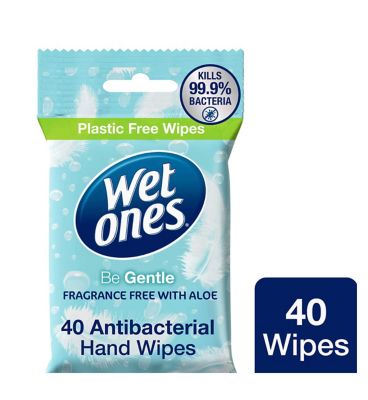 Wet Ones Be Gentle Biodegradable Antibacterial Hand Wipes, 40 Pack