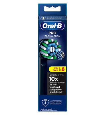 Oral-B CrossAction Toothbrush Head Black Edition with CleanMaximiser Technology, 8 Pack