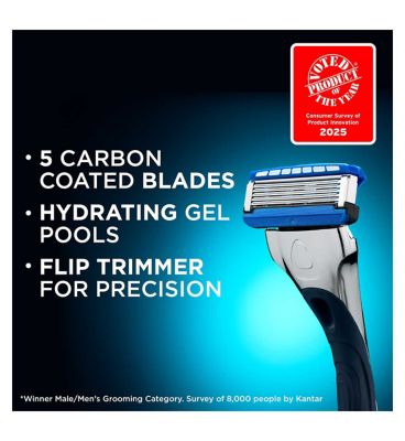 Wilkinson Sword Hydro 5 Razor For Men with Hydrating Gel & Precision Trimmer, Men's Razor for Routine Shaving