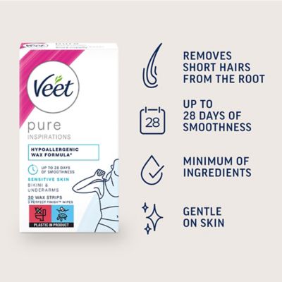 Veet Pure Wax Strips Bikini & Underarms for Sensitive Skin - 30 Wax Strips