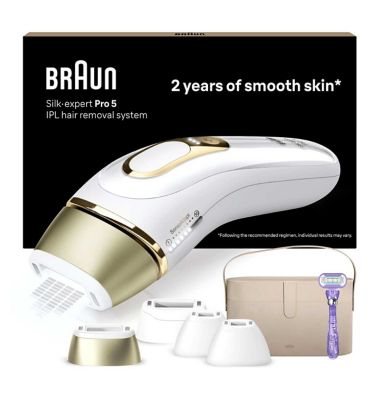 Braun IPL Silk-Expert Pro 5, At Home Hair Removal Device with Vanity Case, White/Gold, PL5347