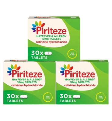 Piriteze Antihistamine Allergy Relief Tablets, Cetirizine – Pack of 30 x 3 Bundle