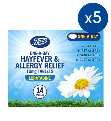 Boots One-a Day Hayfever & Allergy Relief Loratadine - 5 x 14 Tablets Bundle
