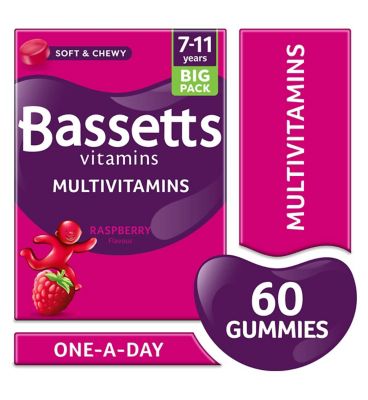 Bassetts Multivitamins Raspberry Flavour Soft and Chewies 7-11 Years - 60 Pack