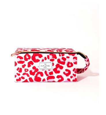 The Flat Lay Co. Open Flat Box Makeup Bag in Pink Leopard Print