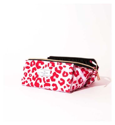 The Flat Lay Co. Open Flat Box Makeup Bag in Pink Leopard Print