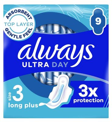 Always Ultra Sanitary Towels Long Plus (Size 3) With Wings 9 Pads, Super Absorbent And Ultra Thin, For Menstrual Periods