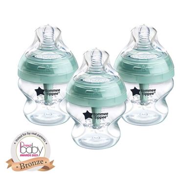 Tommee Tippee Advanced Anti-Colic Baby Bottle, Slow Flow Breast-Like Teat, Vented Anti-Colic Wand, Self-Sterilising, Pack of 3