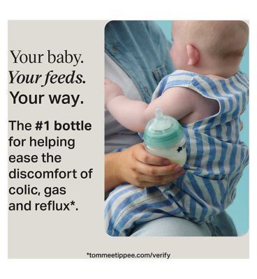 Tommee Tippee Advanced Anti-Colic Baby Bottle, Slow Flow Breast-Like Teat, Vented Anti-Colic Wand, Self-Sterilising, Pack of 3