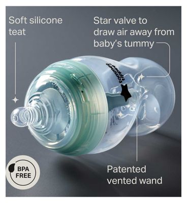 Tommee Tippee Advanced Anti-Colic Baby Bottle, Slow Flow Breast-Like Teat, Vented Anti-Colic Wand, Self-Sterilising, Pack of 3