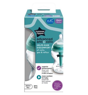Tommee Tippee Advanced Anti-Colic Baby Bottle, 260ml, Self-Sterilising, Pack of 1