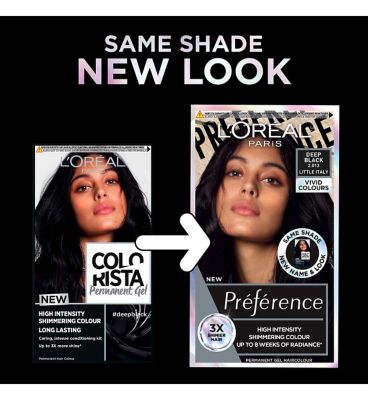 L'Oreal Paris Preference Vivids Permanent Hair Dye, Intense Luminous Colour, Deep Black 2.01