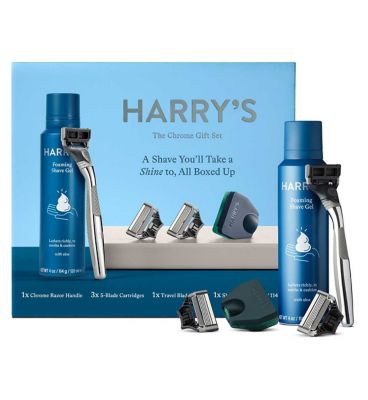 Harry’s Men’s Chrome Gift Set with 3 Razor Blades + Shave Gel