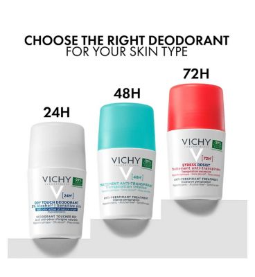 Vichy Deodorant 48H No Trace Anti-Perspirant Roll-On, Hypoallergenic, Suitable for Sensitive Skin 50ml