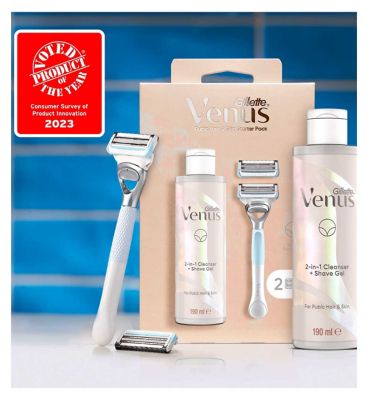 Gillette Venus For Pubic Hair & Skin Women's Razor, 2 Blade Refills and 2in1 Shave Gel and Cleanser