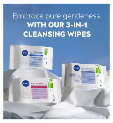 NIVEA Biodegradable 3in1 Caring Cleansing Wipes for Dry Skin, 25pcs