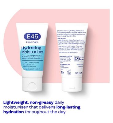 E45 Face Moisturiser Cream for Long Lasting Hydration for Dry and Sensitive Skin - 50ml