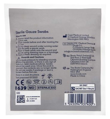 Boots Sterile Gauze Swabs (7.5cm x 7.5cm)  - 5 Pack