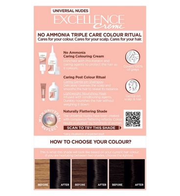 L’Oréal Paris Excellence Crème Universal Nudes Ammonia Free Permanent Hair Dye, 1U Universal Black
