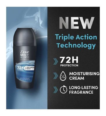 Dove Men+Care Advanced Clean Comfort Anti-Perspirant Deodorant Roll On with Triple Action Technology for 72hour protection 50ml