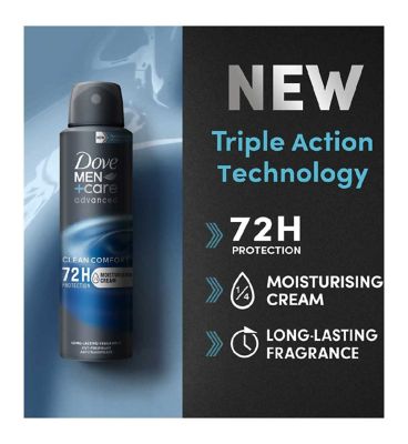 Dove Men+Care Advanced Clean Comfort 72hr Anti-Perspirant Deodorant with Triple Action Sweat & Odour Protection Technology 150ml