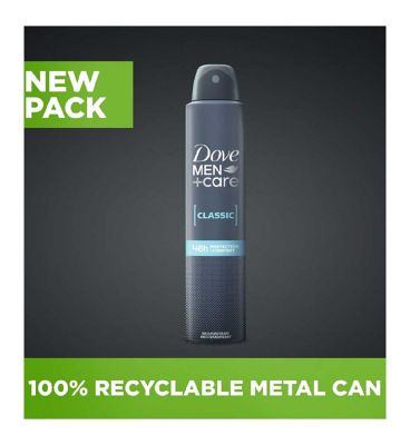 Dove Men+Care Classic Anti-Perspirant Deodorant Spray with 1/4 moisturising cream for 48hr sweat and odour protection 200ml