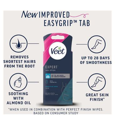 Veet Expert Wax Strips Face Sensitive Skin Hair Removal - 20s