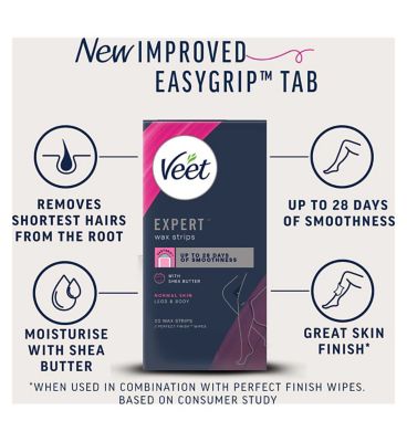 Veet Expert Wax Strips Legs & Body Normal Hair Removal - 20s