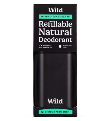 Wild Men's Black Case and Fresh Cotton and Sea Salt Deodorant Refill