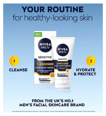 NIVEA MEN Sensitive Face SPF15 Moisturiser with 0% Alcohol 75ml