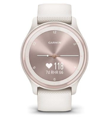 Garmin Vívomove® Sport Smartwatch - Ivory Case and Silicone Band with Peach Gold Accents