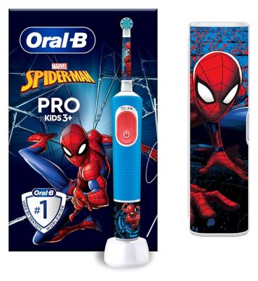 Oral-B Pro Kids Electric Toothbrush, 1 Handle Featuring Marvel Spider-Man, 1 Toothbrush Head, 1 Travel Case