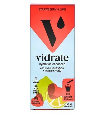 ViDrate Natural Hydration, Strawberry & Lime Flavour 12 x 3g Sugar-Free Sachets