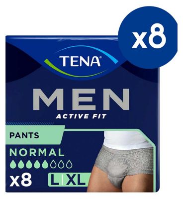 TENA Men Active Fit Incontinence Pants Normal Grey Size Large/Extra Large 8 packs of 8 bundle