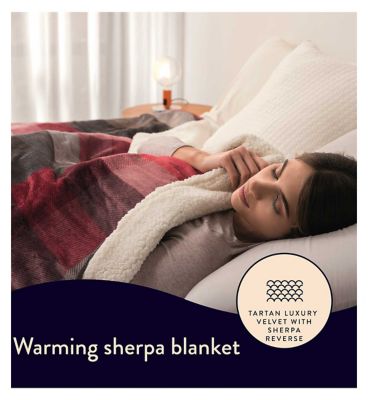 Dreamland Naptime Warming Sherpa Blanket - Tartan Check Red. Grey 180X135