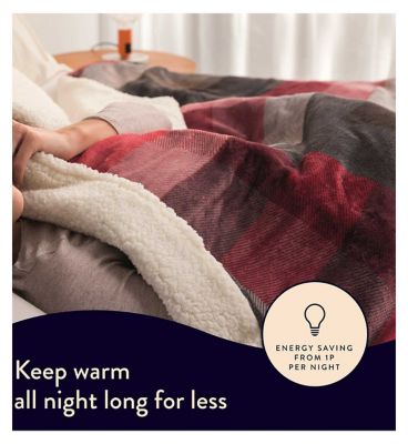 Dreamland Naptime Warming Sherpa Blanket - Tartan Check Red. Grey 180X135