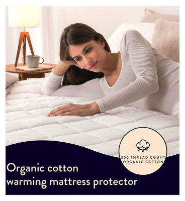 Dreamland Snowed In Organic Cotton Warming Mattress Protector Single 190X90Cm